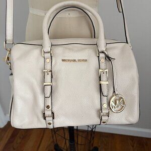 Michael Kors Bedford Legacy Medium Pebbled Leather Duffle Satchel Cream/Ivory